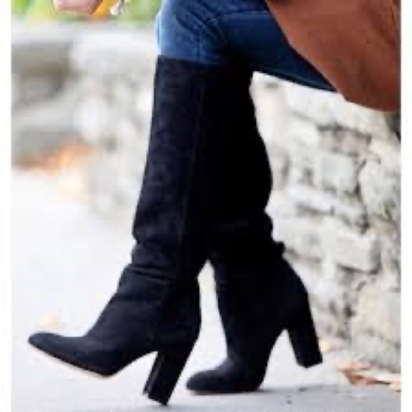 Sam Edelman Black Caprice Suede Boots Sz 8 - Picture 1 of 16